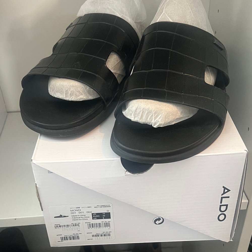 Aldo Black Textured Slide Sandals